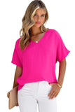 Solid V Neck Short Sleeve Blouse