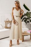 V Neck Sleeveless Maxi Dress with Elastic Belt