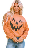 Orange Spooky Season Ghost Print Ribbed Pullover Sweatshirt