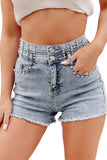 Diamond Studded Vintage Wash Denim Shorts