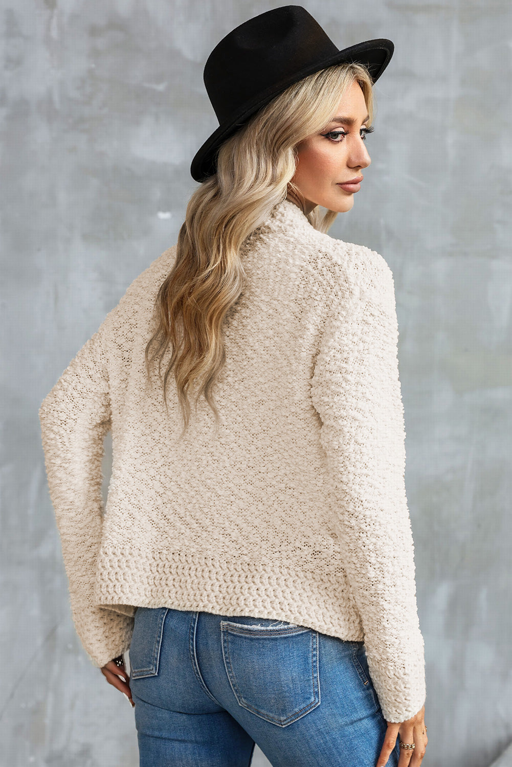 Cardigan gris ouvert sur le devant en tricot Popcorn