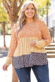 Plus Size Colorblock Blooming Daisy Long Sleeve Flowy Top