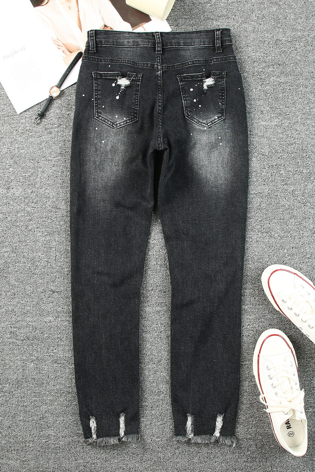 Jean skinny effet vieilli noir Ink Splash 