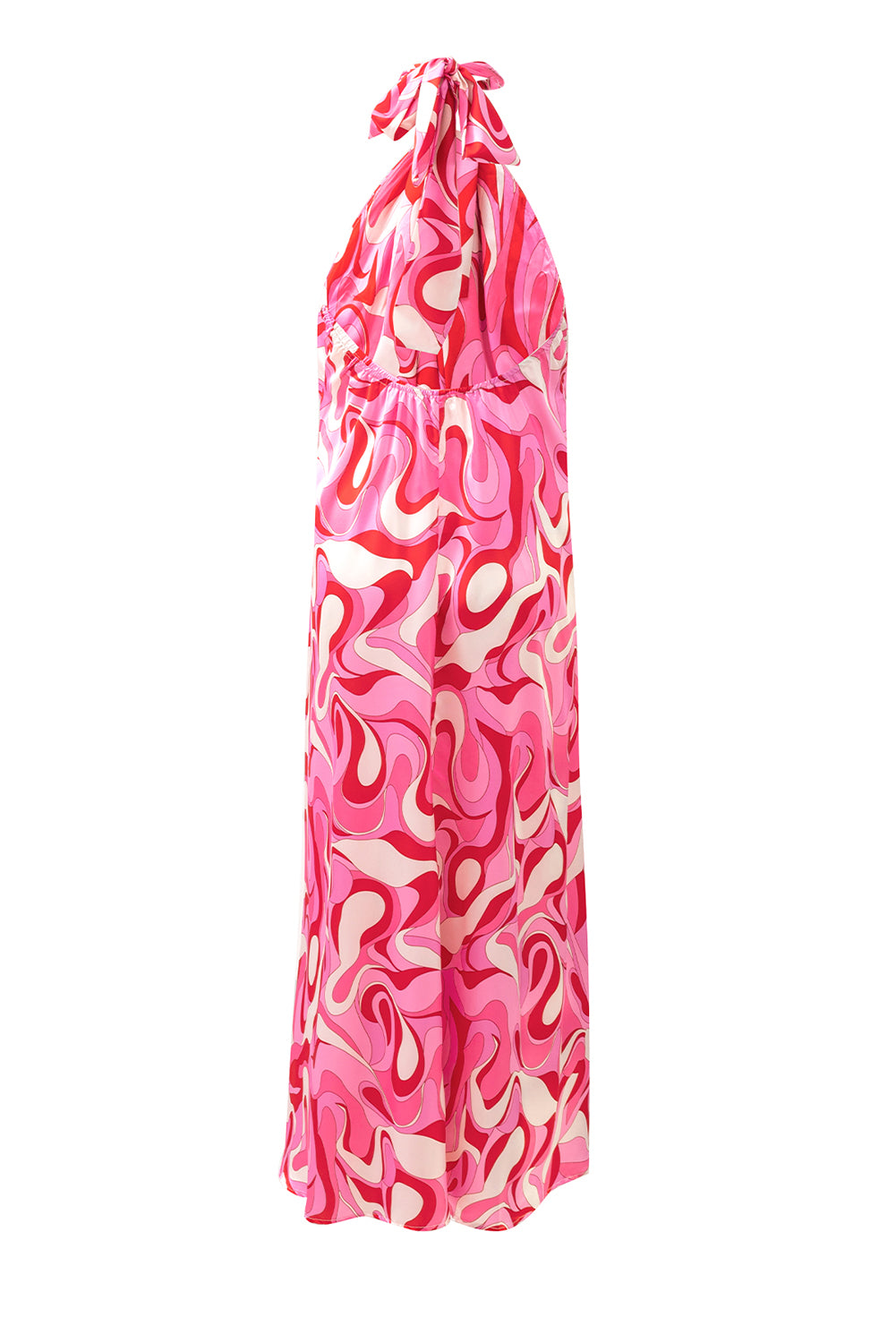 Pink Abstract Swirl Print Halter Maxi Dress