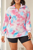 Plus Size Tie-dye Zipped Collared Pullover Sweatshirt