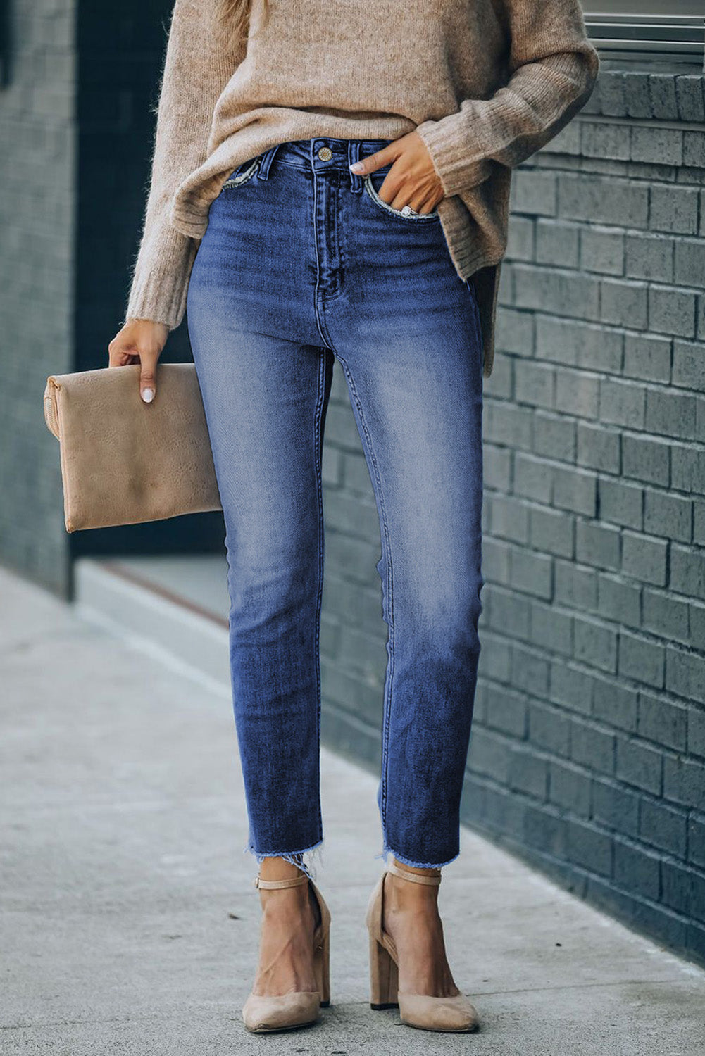 High Waist Ankle-Length Skinny Jeans