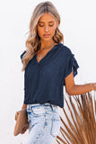 Tiered Ruffled Drawstring V Neck Top