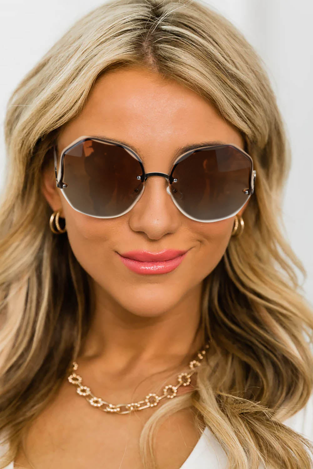 Rimless Geometric Frame Fashion Sunglasses