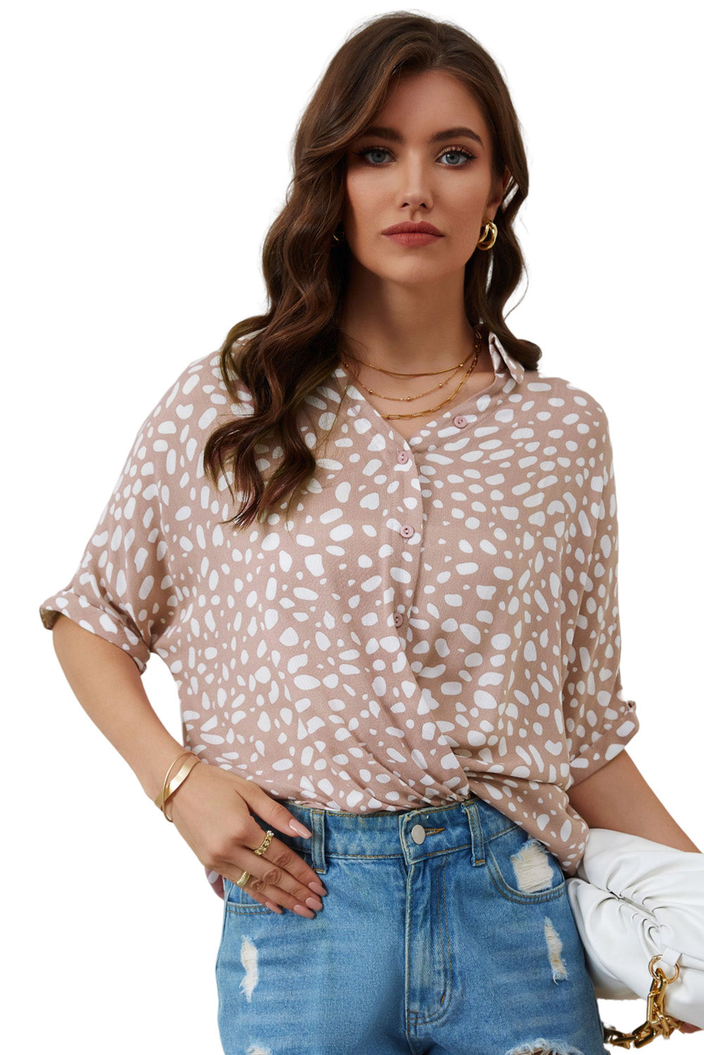 Leopard Printed Short Sleeves Twist Shirt