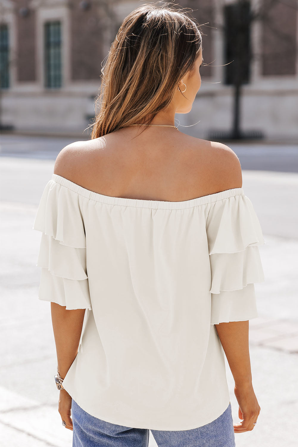 Tiered Ruffled Half Sleeve Off Shoulder Blouse