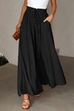 Gray Drawstring Smocked High Waist Wide Leg Pants