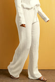 White Textured Loose Fit Drawstring High Waist Pants