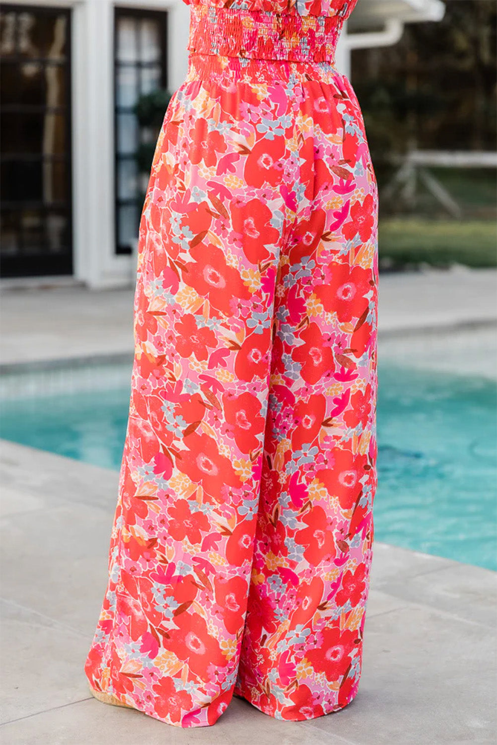 Boho Floral Sleeveless Wide Leg Pocket Pants Set