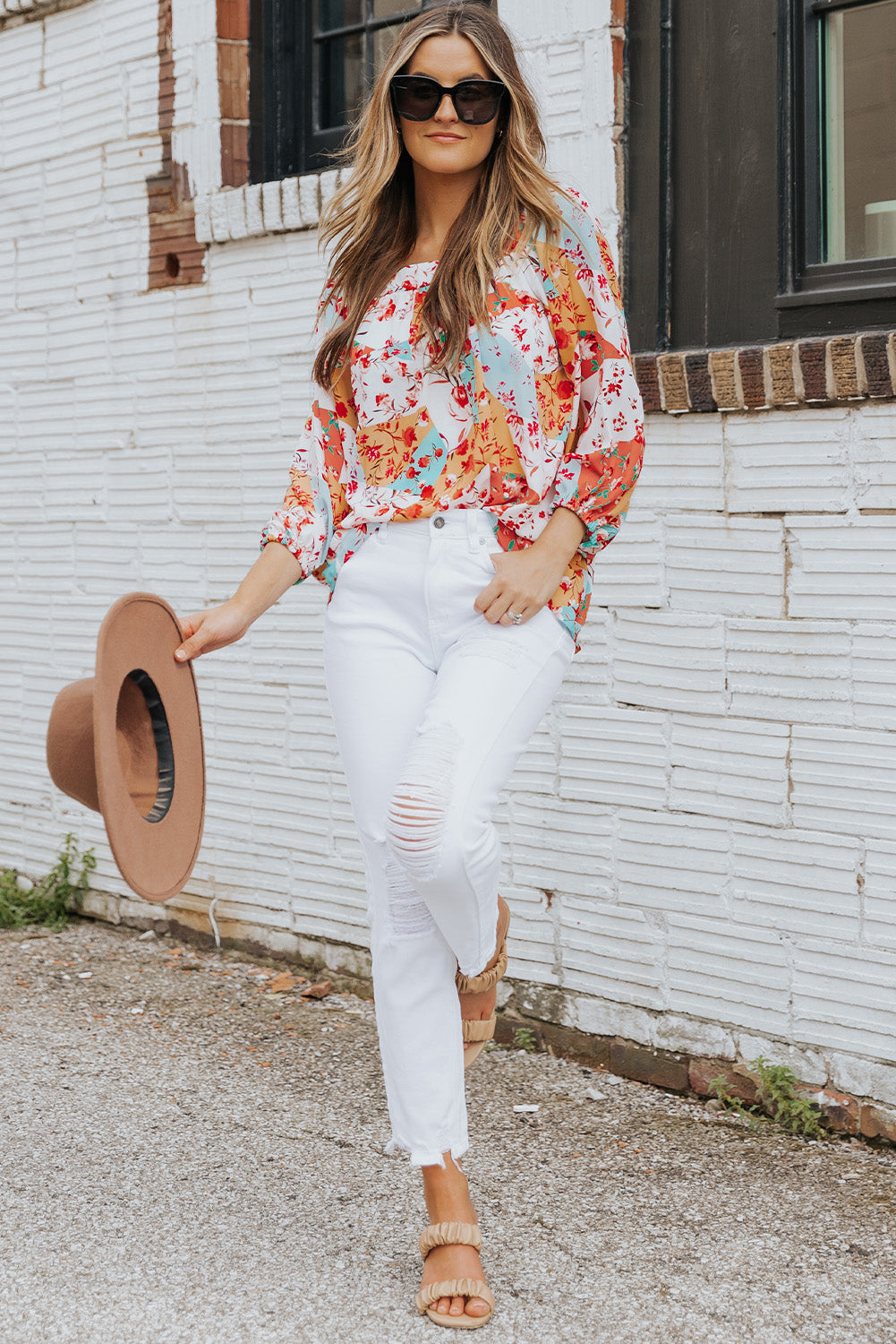 Blouse à imprimé floral à palettes multicolores 