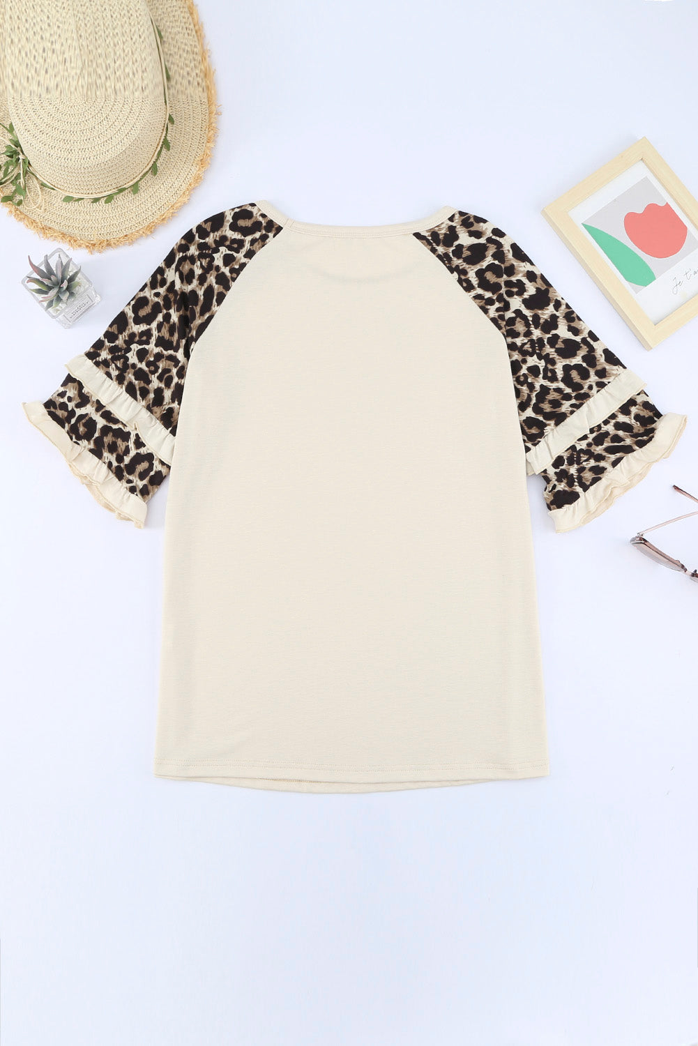 Ruffled Leopard Sleeve Patchwork Top