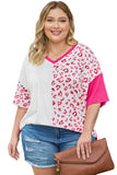 Plus Size Leopard Patchwork Short Sleeve Top