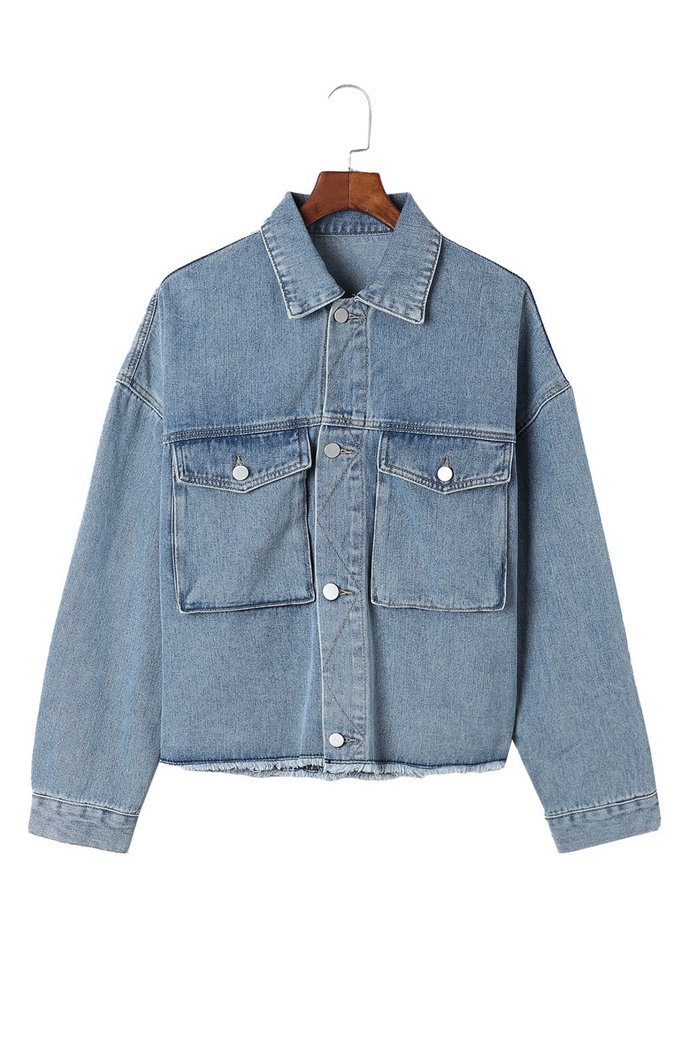 Veste en jean délavée à l'acide avec ourlet élastique bleu ciel