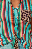 Serape Leopard Patchwork Pocket V Neck Tank Top