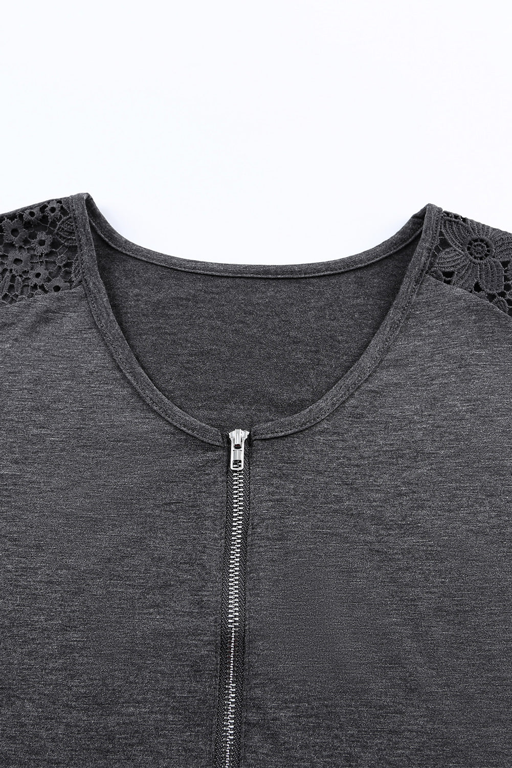 Zip Neck Lace Splicing Tee