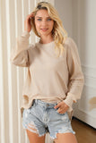 Solid Waffle Knit Raglan Sleeve Top