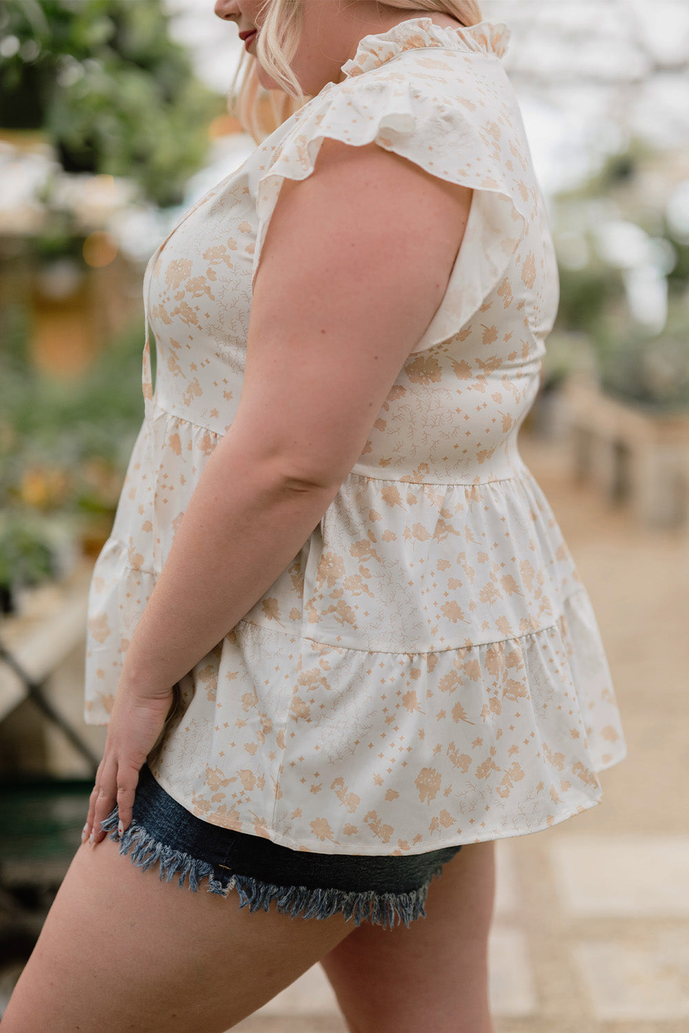 Ruffled Floral Print Plus Size Top