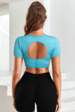 Cutout Back Cropped Short Sleeve Active Top