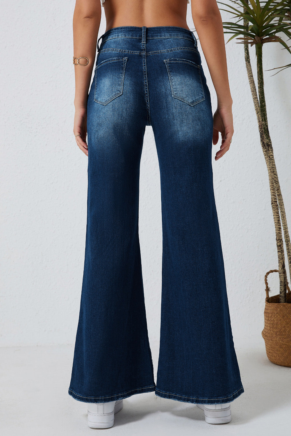 Asymmetric Open Knee Distressed Flare Jeans