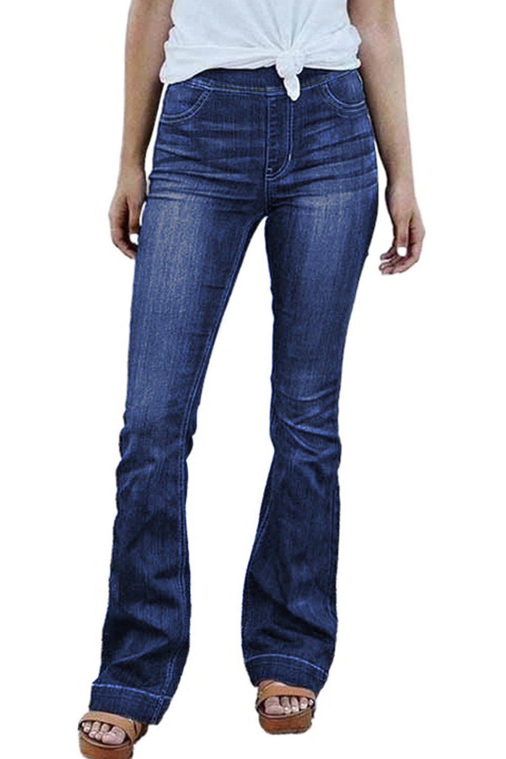 High Rise Elastic Waist Flare Jeans