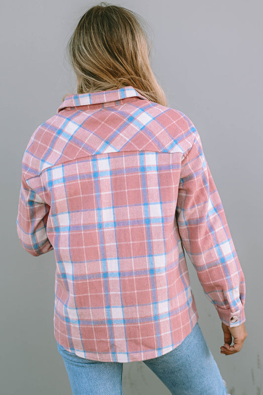 Pink Plaid Flap Pocket Flannel Shacket