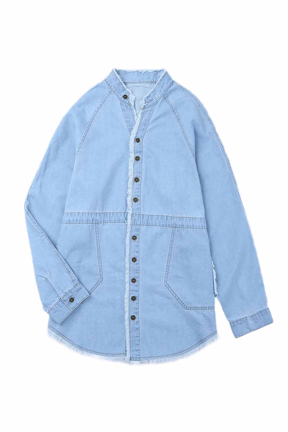 Chemise effilochée à poches en chambray bleu ciel