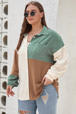 Colorblock Raw Edge Plus Size Shirt