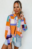 Mixed Print Button Front Cuffed Sleeve Shirt