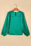 Green Satin Puff Long Sleeve Crewneck Blouse