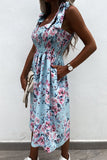 Apricot Tie Straps Smocked Floral Dress