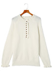 Frill Trim Buttoned Knit Pullover Sweater