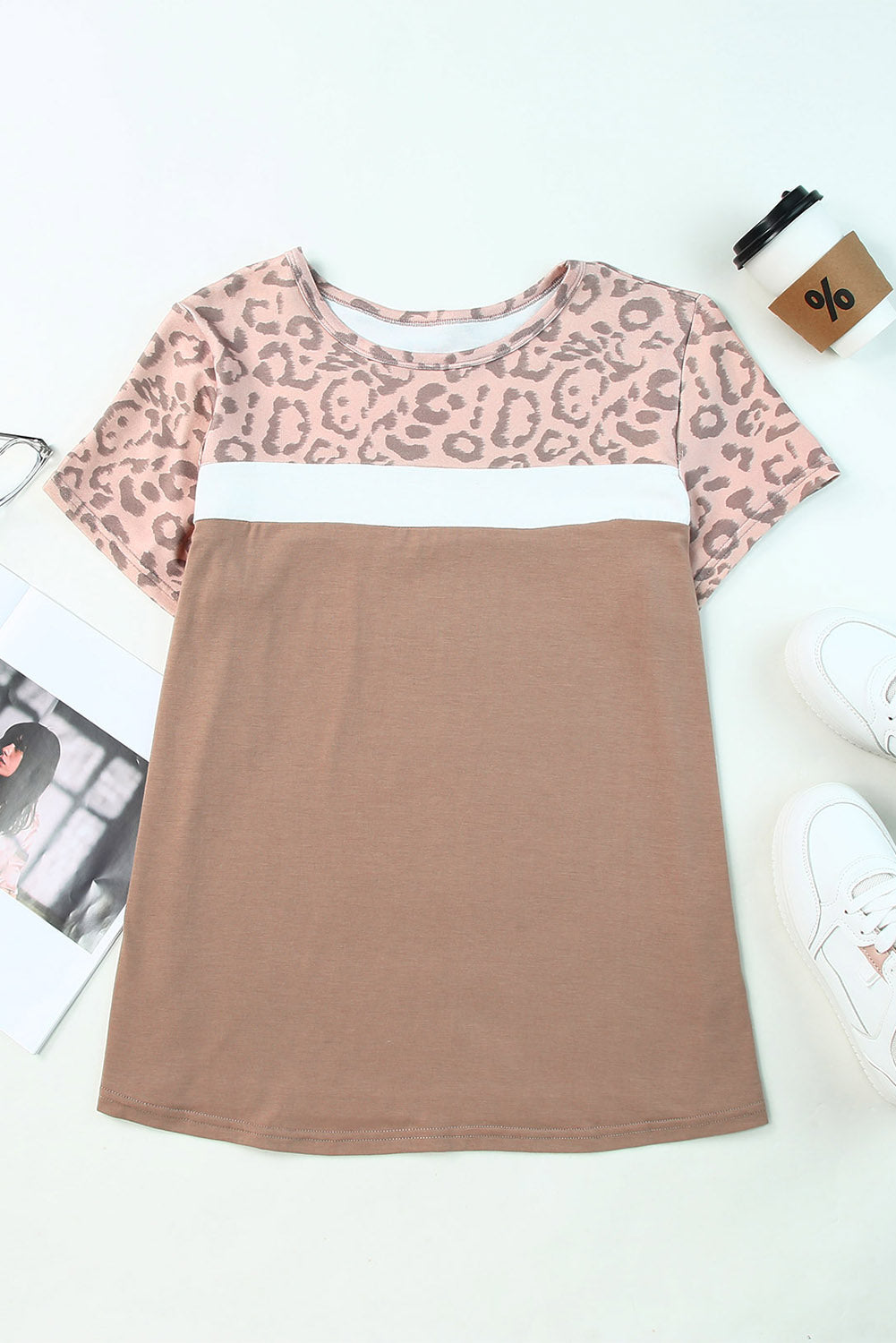 Leopard Yoke Color Block T Shirt