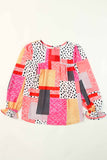 Polka Dot Geometric Patchwork Long Sleeve Blouse