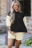 Black Textured Long Sleeve Top Shorts Outfit