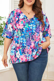 Chemisier Floral Bleu Ciel à Col en V et Manches Dolman Grande Taille