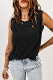 Broken Hole Detail Sleeveless Crew Neck Tank Top