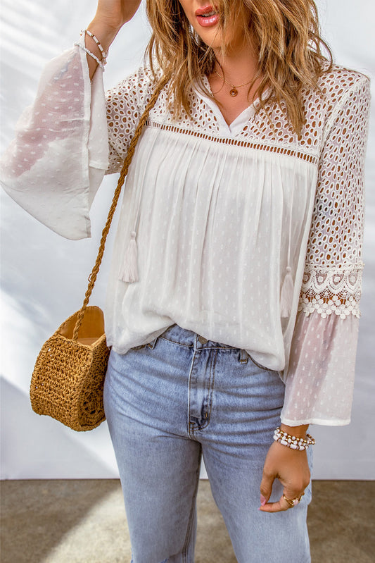 Lace Crochet Hollow Out Swiss Dot Blouse