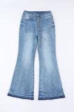 High Waist Buttoned Distressed Flared Jeans