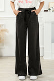 Gray Mineral Washed Drawstring Retro Wide Leg Pants