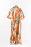 Bohemian Tie Dye Pleated Shirt Collar Loose Jumpsuit