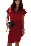 Short Sleeve Deep V-Neck Split Bodycon Dress