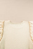 Beige Ruffled Rib Knitted Short Sleeve T Shirt