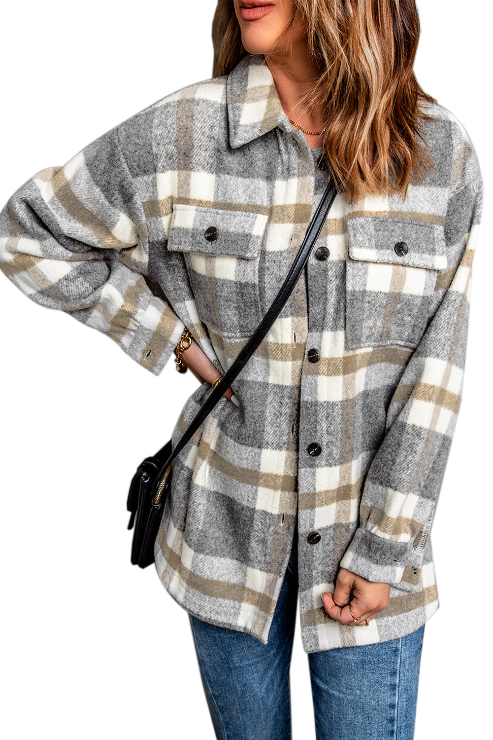 Plaid Print Pocket Women Shacket