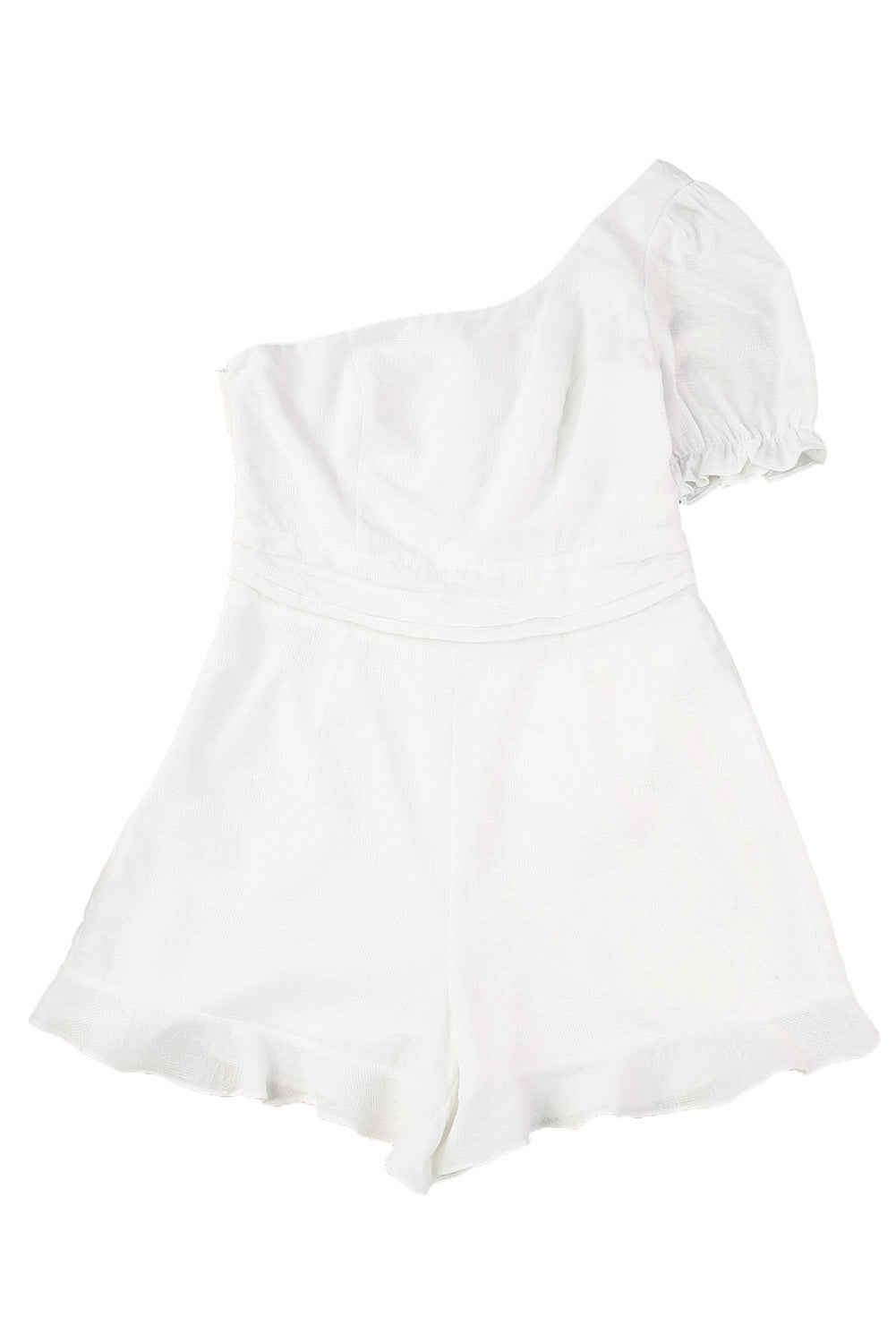 One-shoulder Puff Sleeves Romper with Ruffle Trim