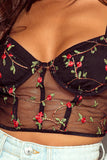 Floral Embroidery Mesh Bustier Bralette