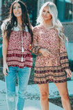 Split V Neck Boho Floral Dress